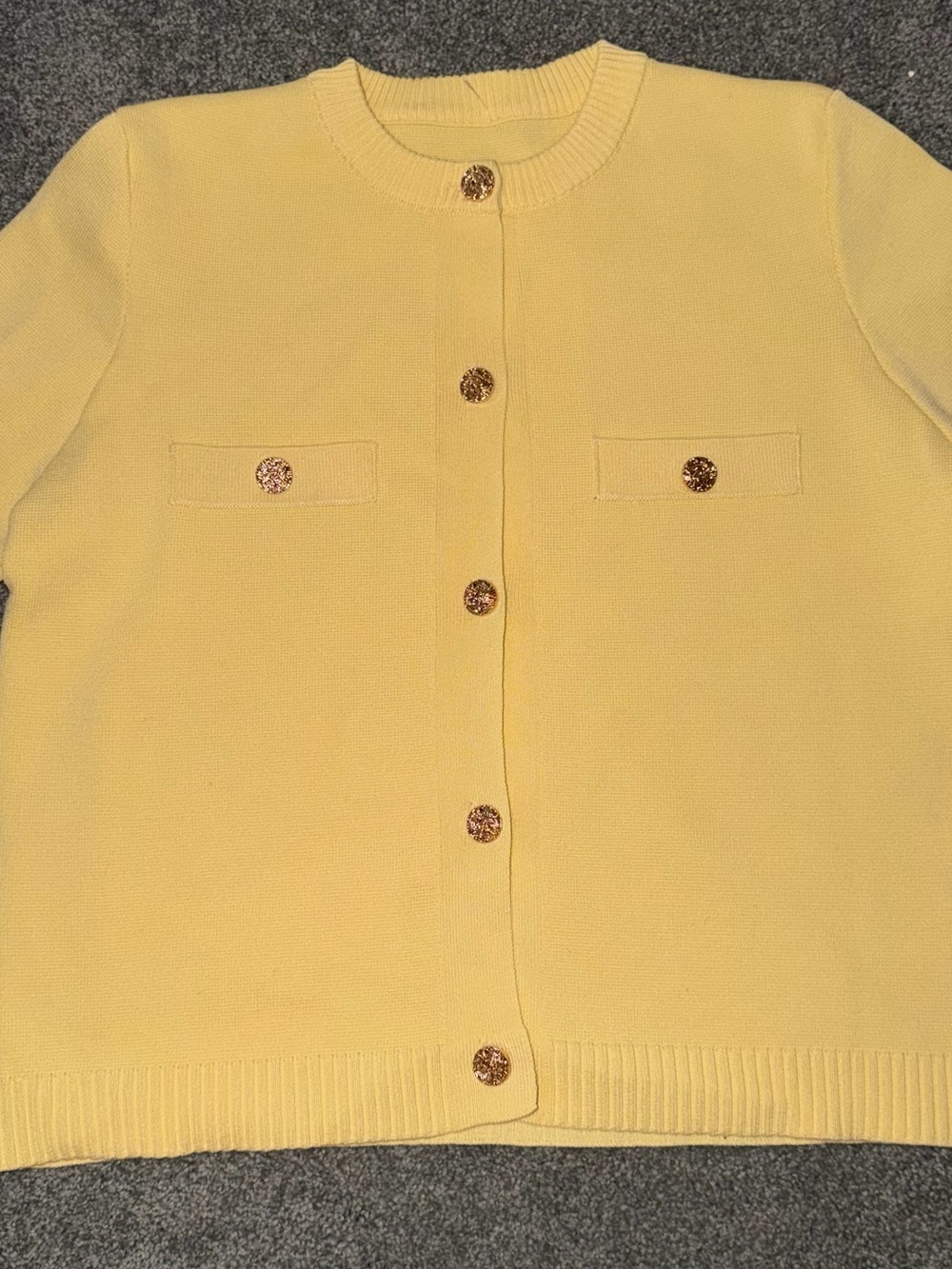 SHEIN Yellow Button-Front Crewneck Cardigan